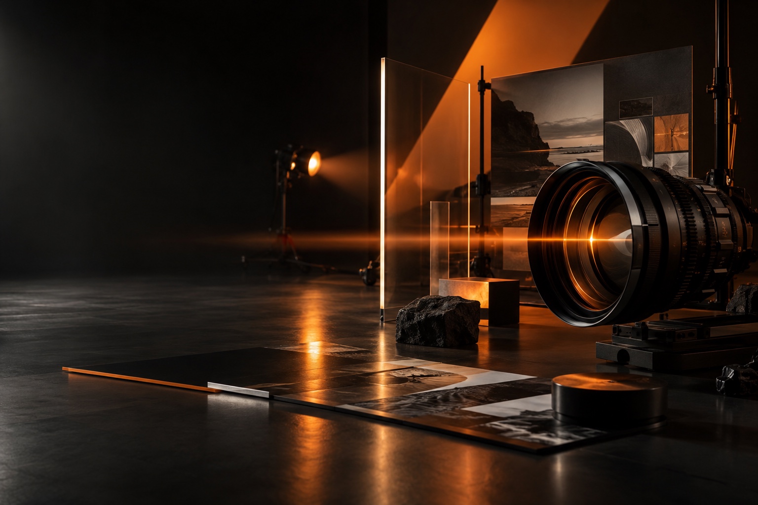 Installation photographique et cinématographique construite autour d’un objectif, de lumière et de références visuelles
